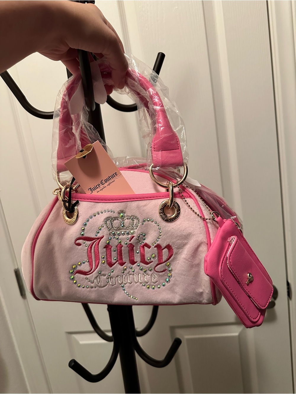 Juicy Couture Pink Velour Mini Satchel with Matching Pouch
